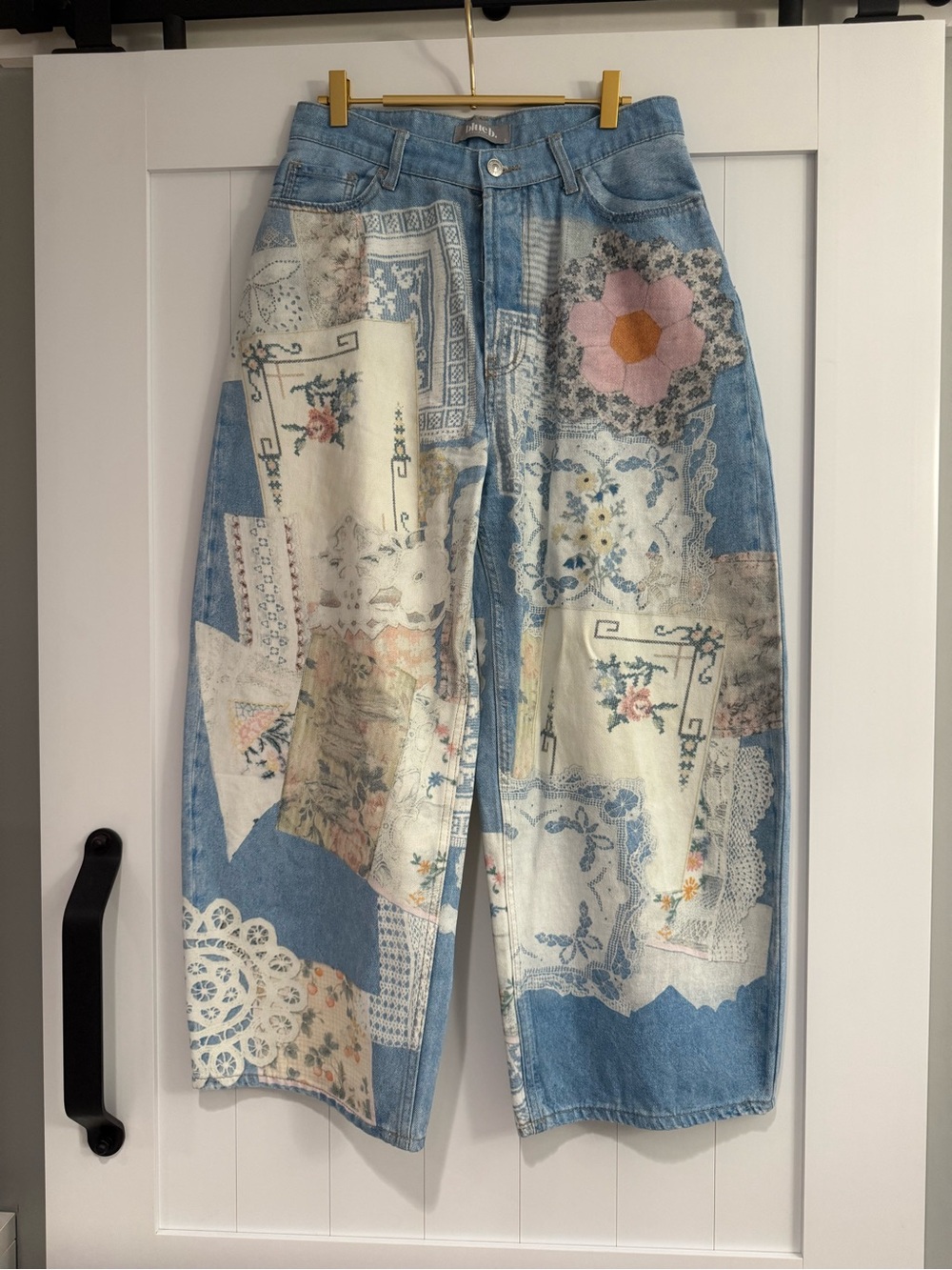 Blue B Patchwork Barrel Jeans | New Without Tags | Size Large
